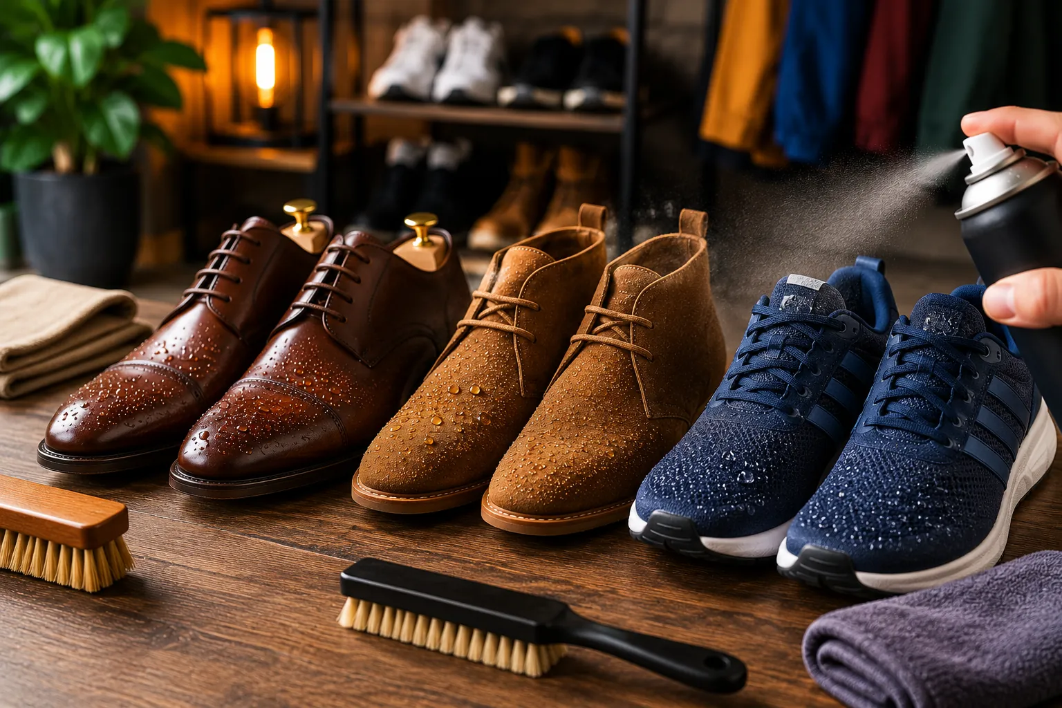 Imperméabilisation de chaussures en cuir, daim et textile avec spray protecteur, entretien et protection contre l’eau et les taches.