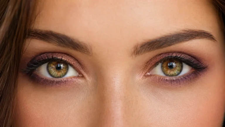 Gros plan sur des yeux hazel mêlant des nuances vertes, marron et des reflets dorés.