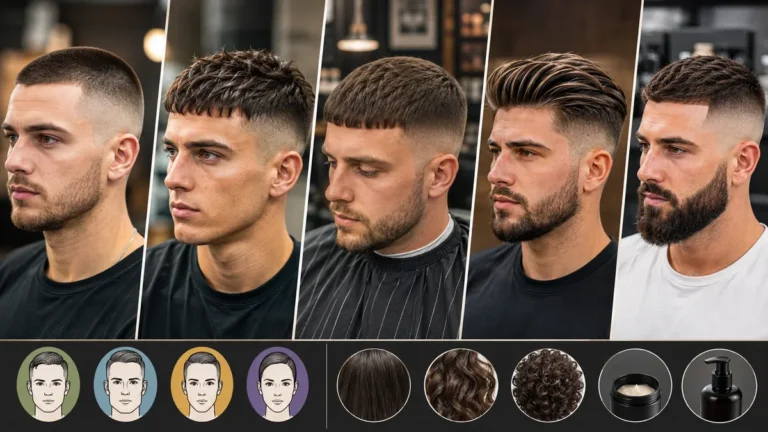 Différents styles de coupe courte homme réalisés dans un salon de coiffure