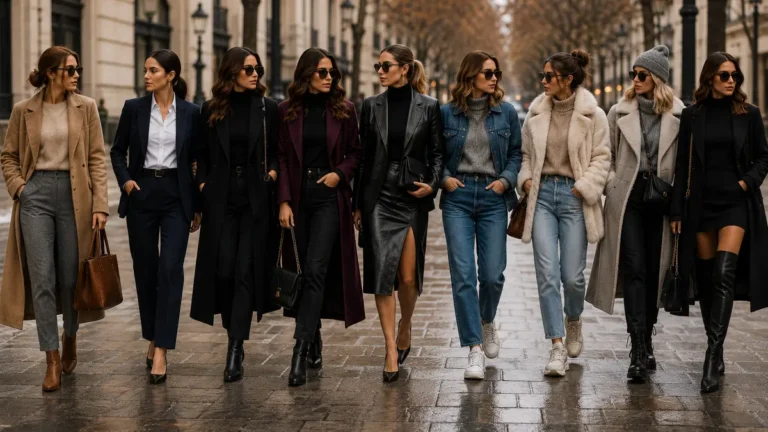 Looks hiver 2026 femme dans une rue élégante