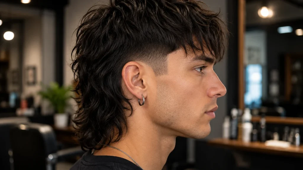 Homme portant un mulet moderne dégradé dans un salon de coiffure