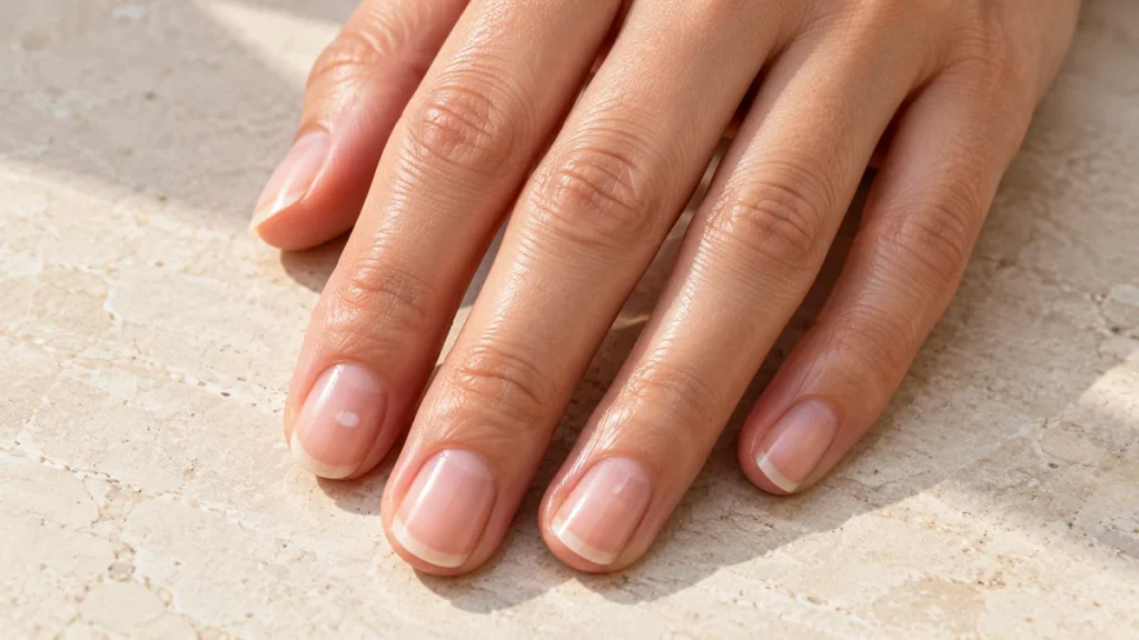 Petite tache blanche visible sur l’ongle d’une main