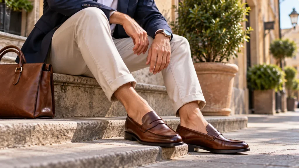 Comment porter les mocassins avec un pantalon chino et un blazer