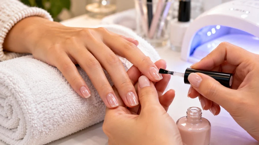 Application d'un gainage sur ongle naturel avec un gel transparent